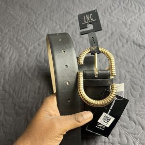 INC International Concepts Textured Buckle Faux Leather Belt SZ L NWT Chic Glam